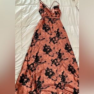 Lulu’s Floral Print Maxi Satin Dress